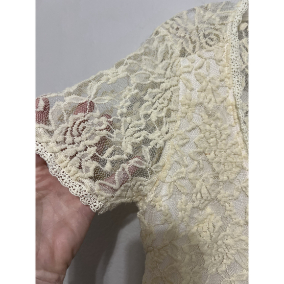 A'reve Cream L Sheer Lace Crochet Trim Gauzy Fairy Whimsical Romantic Floral - Picture 5 of 16